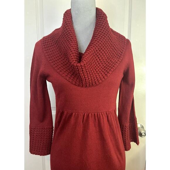 THE LIMITED Red Knit Cowl Neck 3/4 Sleeve Sweater Dress S Cottage Knee Length - Picture 2 of 8